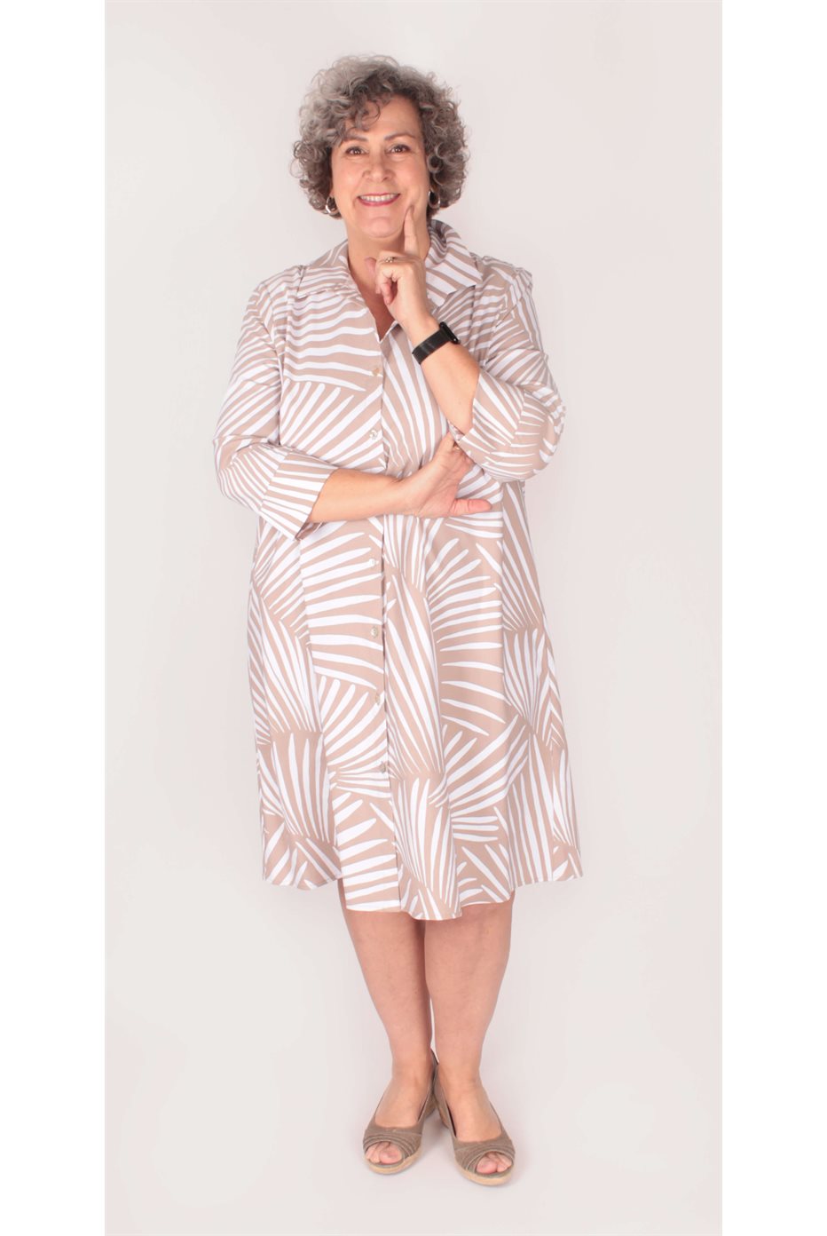 Robe chemisier en popeline extensible à imprimé tropical